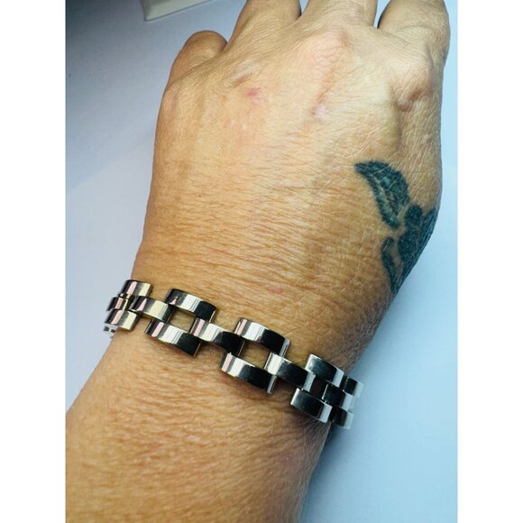 Estate Sterling Silver 925 Panther Link Men’s Bracelet 7.5" Heavy 45.7g Taxco - Picture 5 of 11